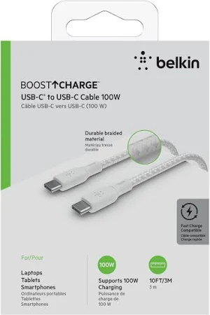 BELKIN BOOST CHARGE USB C TO USB C 100W CABLE 3M WHITE CAB014BT3MWH thumbnail 9