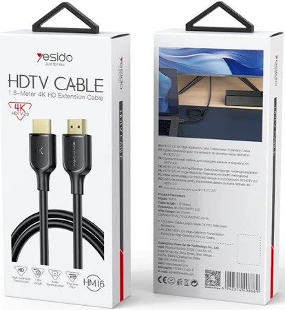 YESIDO 4K 30HZ HDMI TO HDMI CABLE 1.8M BLACK HM16 thumbnail 21