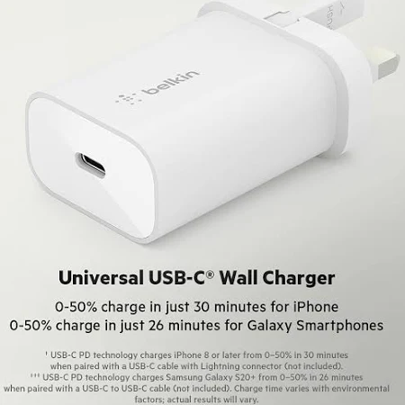 BELKIN BOOST CHARGE 25W USB C WALL CHARGER WHITE WCA004MYWH thumbnail 9