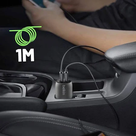 BELKIN CAR CHARGER DUAL PORT WITH 1M LTG CABLE BLAKC D001 thumbnail 10