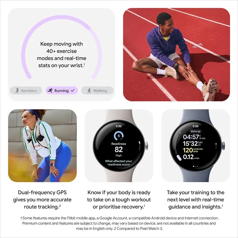 GOOGLE PIXEL WATCH 4 45MM WIFI WITH PORCELAIN ACTIVE BAND POLISHED SILVER ALUMINUM CASE thumbnail 12