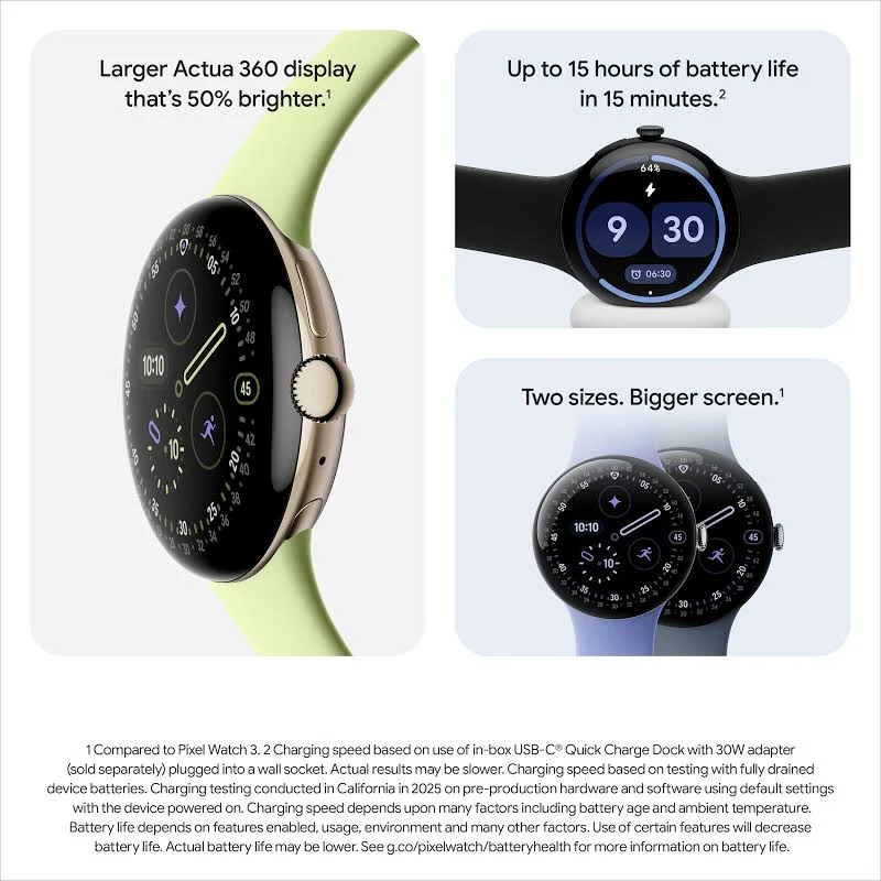 GOOGLE PIXEL WATCH 4 45MM WIFI WITH PORCELAIN ACTIVE BAND POLISHED SILVER ALUMINUM CASE thumbnail 11