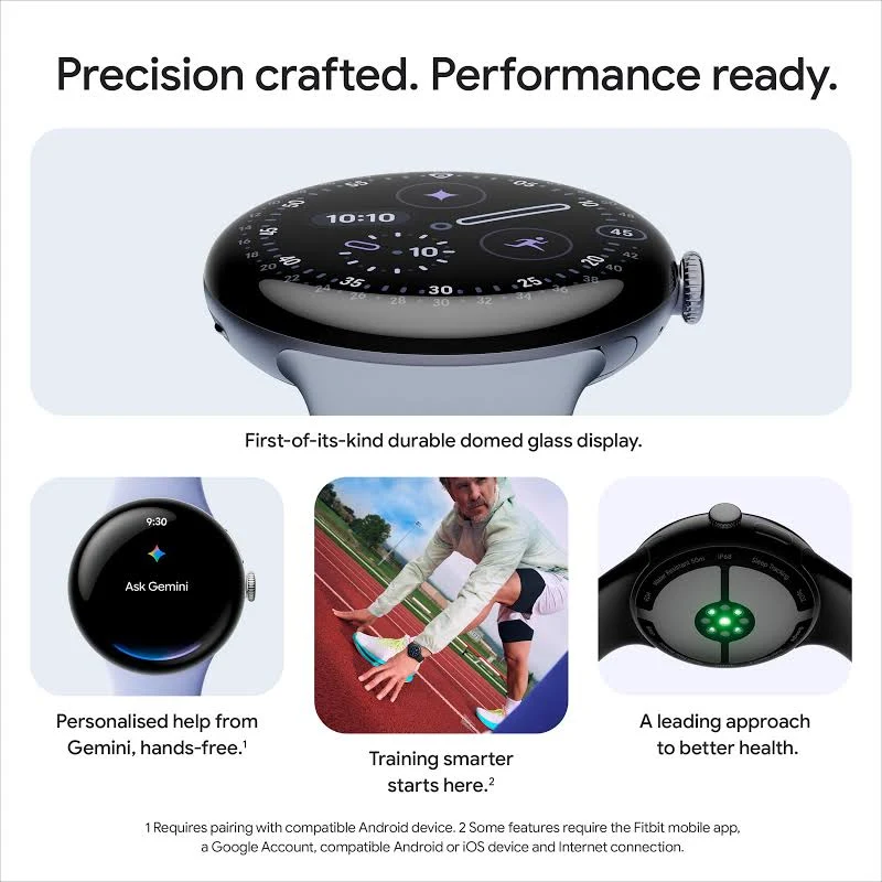 GOOGLE PIXEL WATCH 4 45MM WIFI WITH PORCELAIN ACTIVE BAND POLISHED SILVER ALUMINUM CASE thumbnail 10