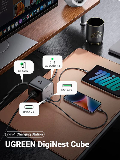 UGREEN GAN TECH 7 IN 1 65W DIGINEST CUBE POWER STRIP 90906 thumbnail 4
