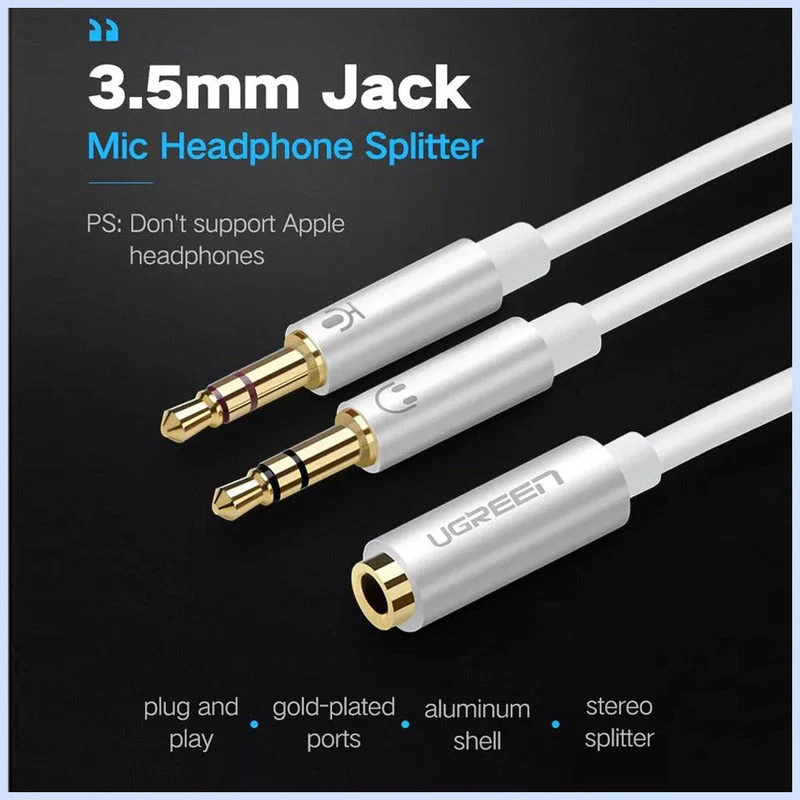 UGREEN 3.5MM FEMALE TO 2 MALE AUDIO CABLE ABS CASE WHITE 20897 thumbnail 6