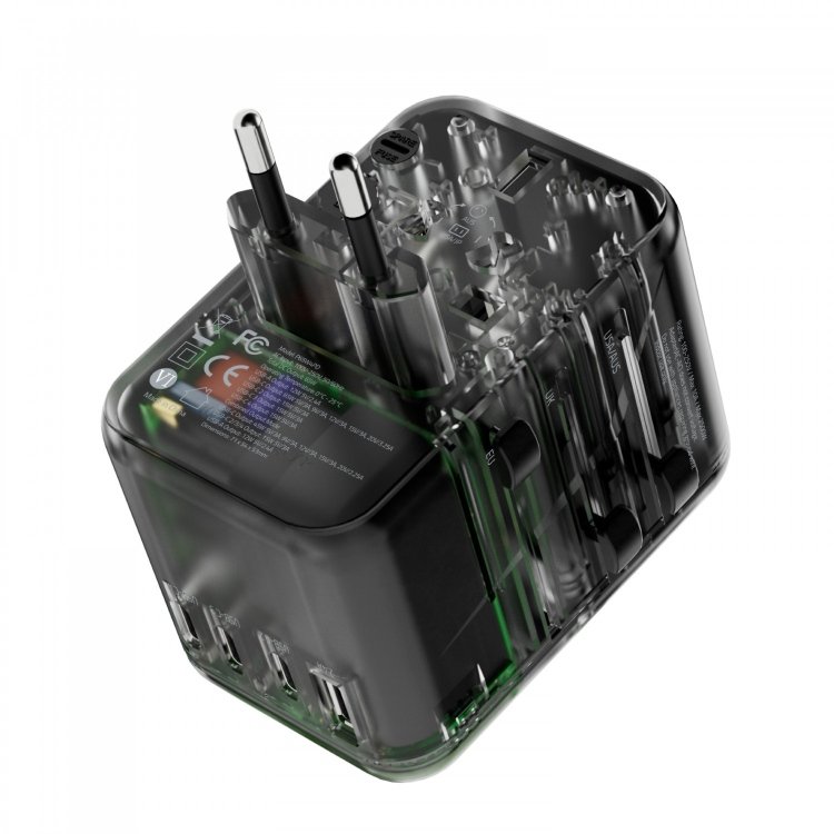 POWEROLOGY UNIVERSAL MULTI-PORT TRAVEL ADAPTER PD 65W- TRANSPARENT thumbnail 3