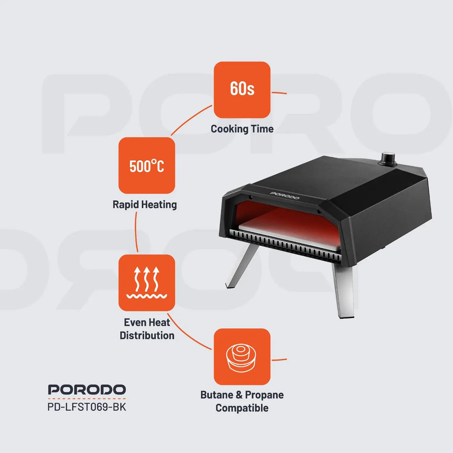 Porodo Lifestyle 12-Inch Outdoor Pizza Oven - Black ,Portable & Efficient thumbnail 20