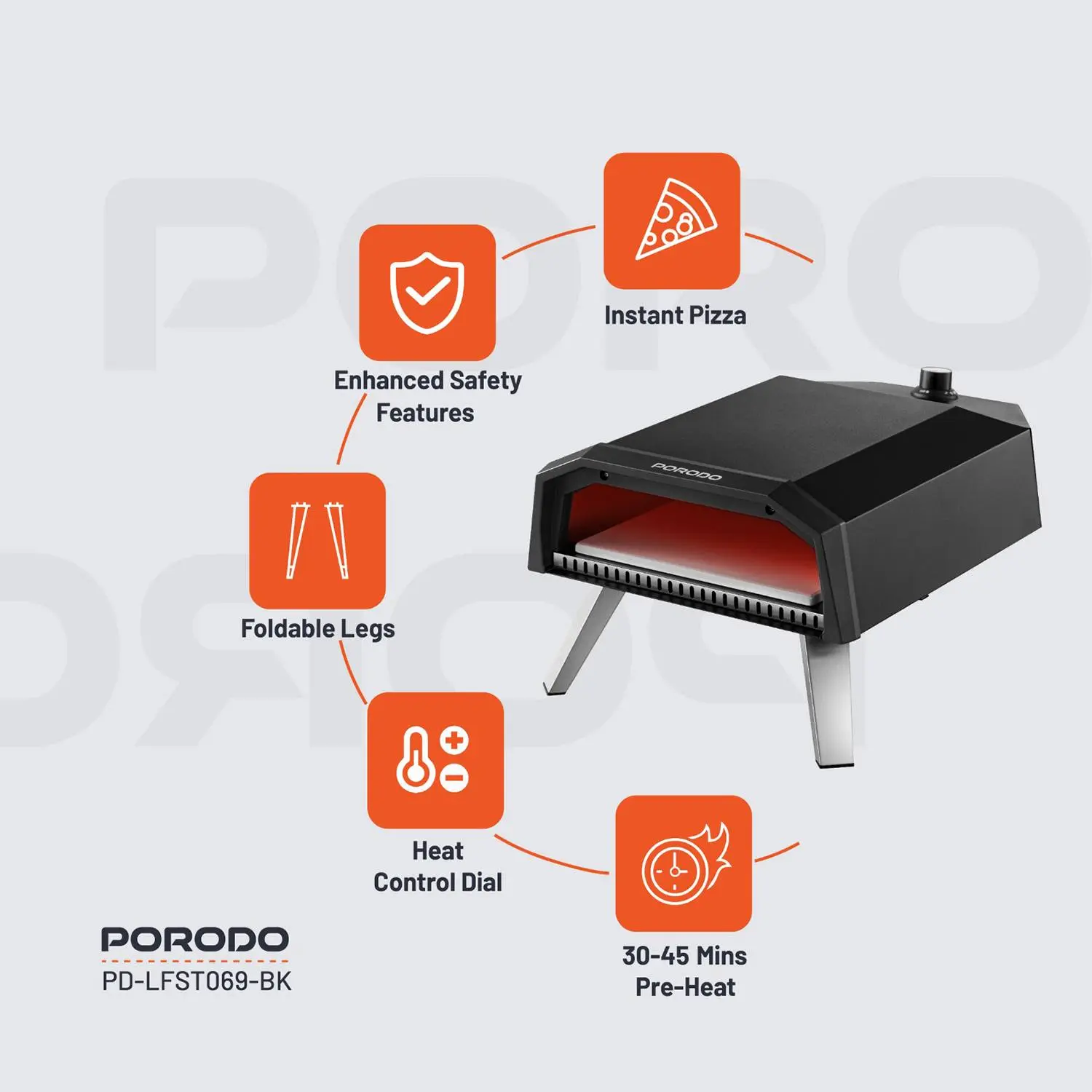 Porodo Lifestyle 12-Inch Outdoor Pizza Oven - Black ,Portable & Efficient thumbnail 19