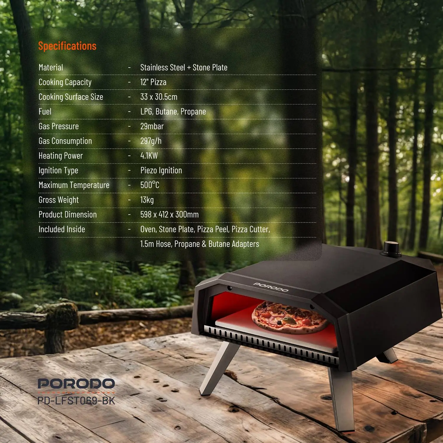 Porodo Lifestyle 12-Inch Outdoor Pizza Oven - Black ,Portable & Efficient thumbnail 18