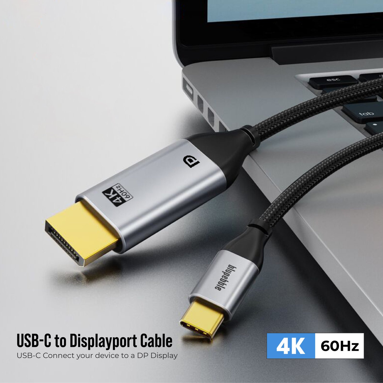 BLUPEBBLE USB TYPE C TO DISPLAYPORT CABLE 4K/60HZ BLACK BP-160PU31CMDP2S-GY thumbnail 8