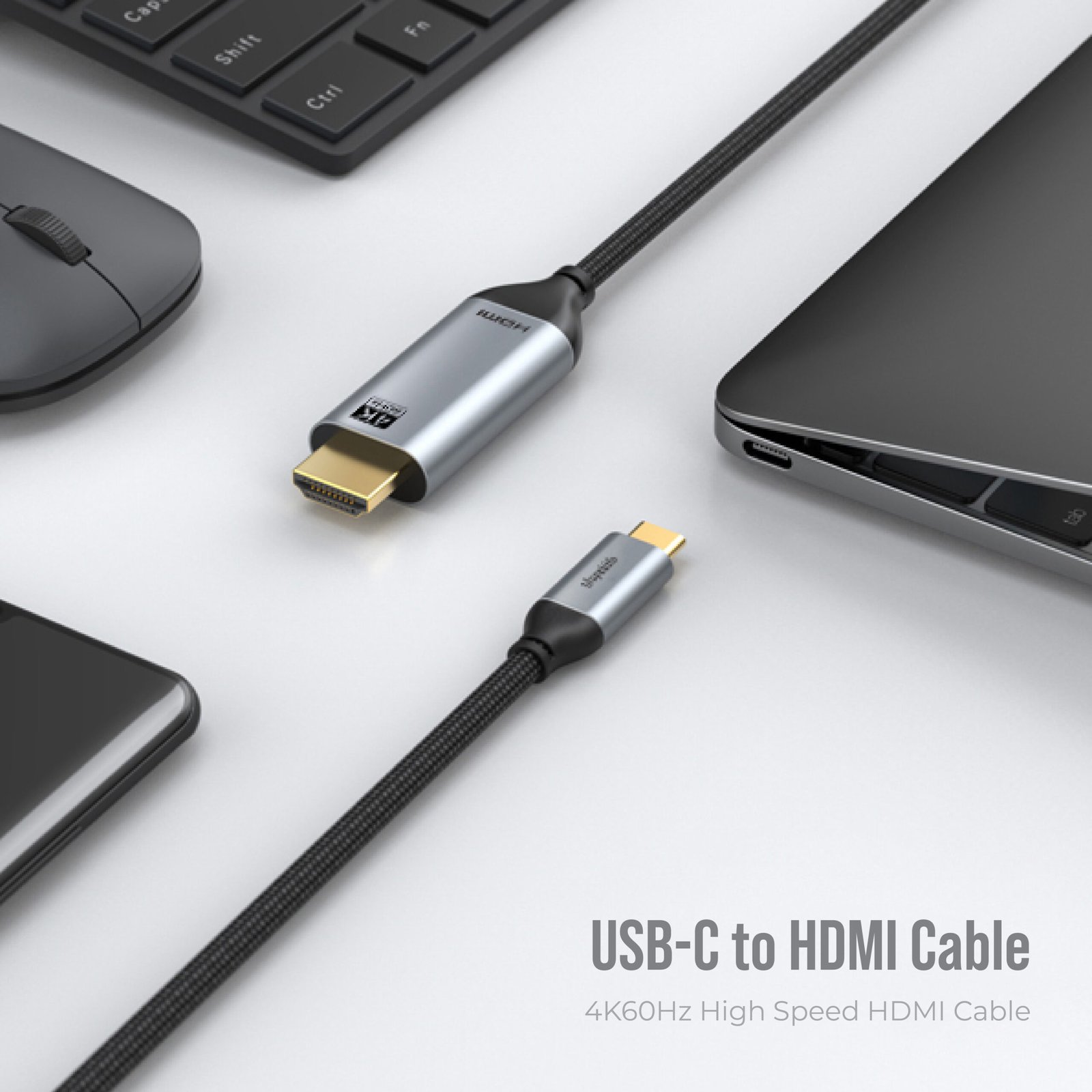 BLUPEBBLE USB TYPE C TO HDMI CABLE 4K/60HZ BLACK BP-160PU31CMHD2S-GY thumbnail 8