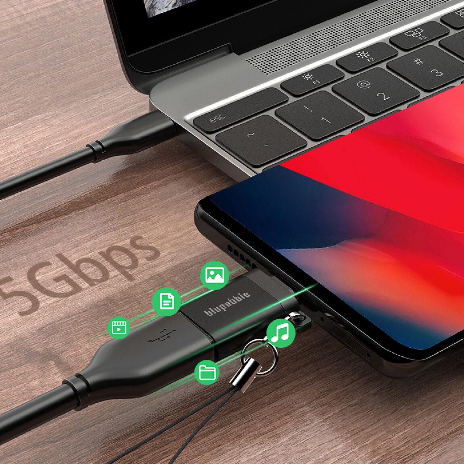 BLUPEBBLE USB-C MALE TO USB 2.0 MICRO B FEMALE OTG ADAPTER 480 MBPS thumbnail 7