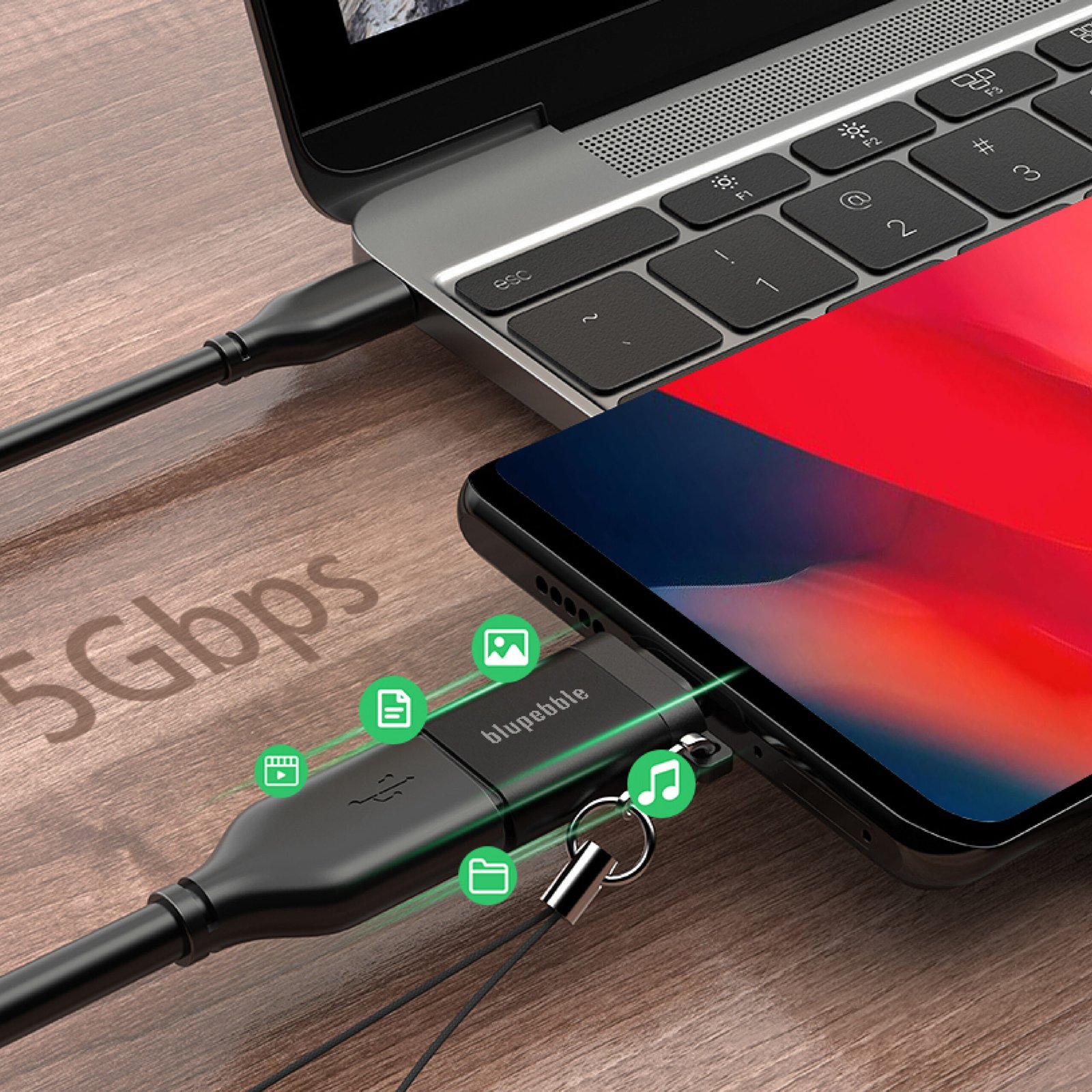 BLUPEBBLE USB-C MALE TO USB 3.0 A FEMALE OTG ADAPTER thumbnail 7