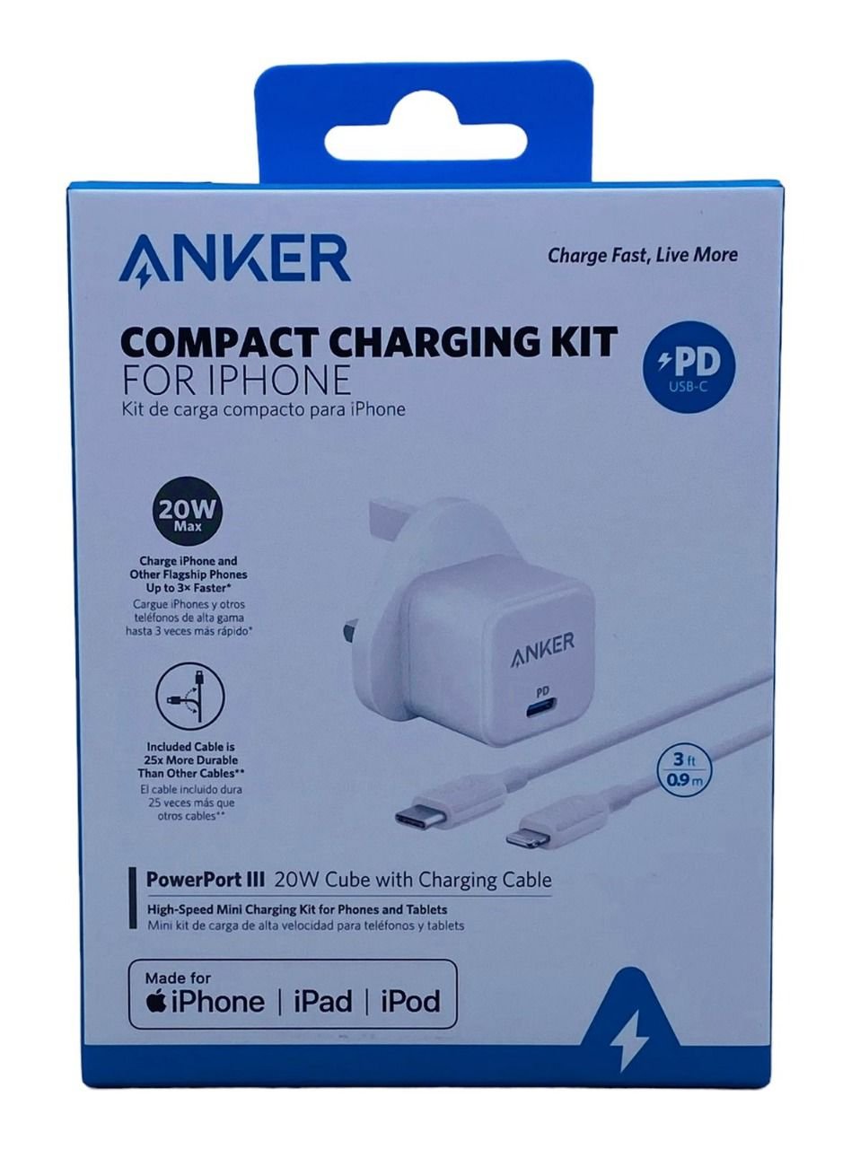 ANKER POWERPORT III 20W CUBE WITH CHARGING CABLE WHITE B2149K21 thumbnail 3
