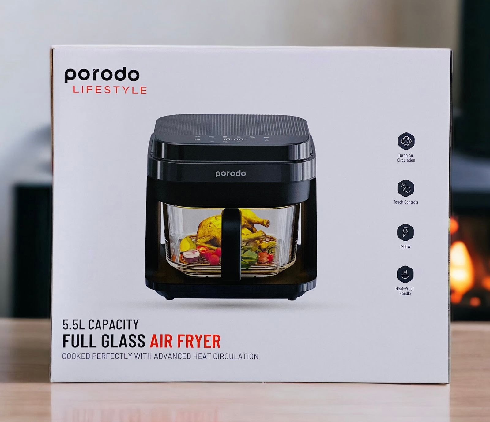 PORODO LIFESYTLE FULL GLASS AIR FRYER 5.5L CAPACITY BLACK PD-LSGAFR-BK thumbnail 3