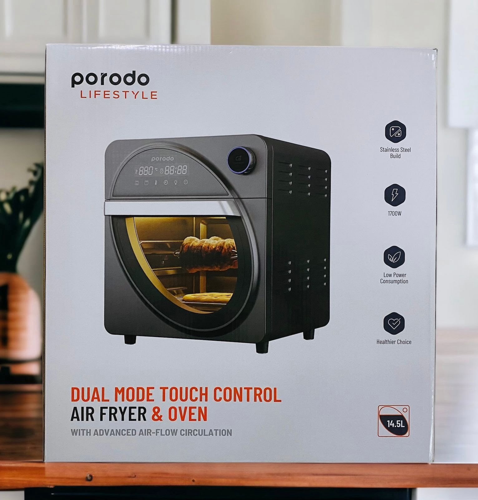PORODO LIFESYTLE DUAL MODE TOUCH CONTROL AIR FRYER OVEN WITH ADVANCED AIR FLOW CIRCULATION 14.5L -BLACK thumbnail 3