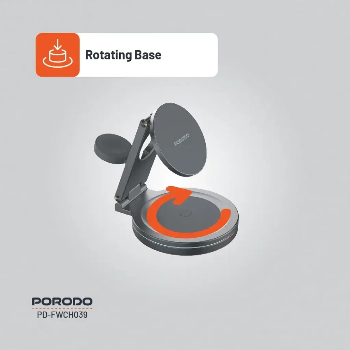 PORODO ROTATING BASE THREE DEVICE WIRELESS CHARGER GRAY PD-FWCH039-GY thumbnail 8