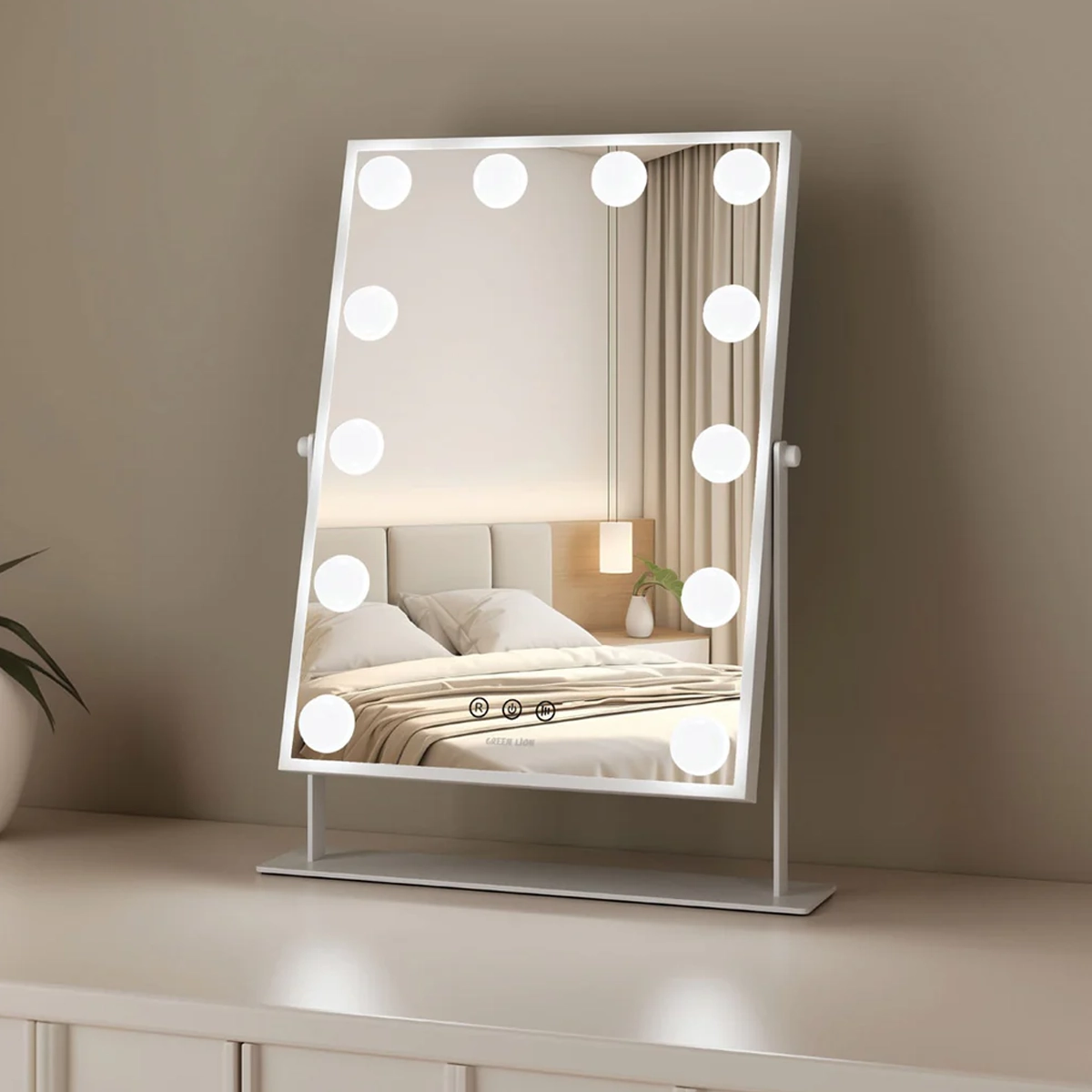 GREEN LION GLAM SHINE MAKEUP MIRROR 12 LED LIGHTS WHITE GNGLMAKE12WH thumbnail 4