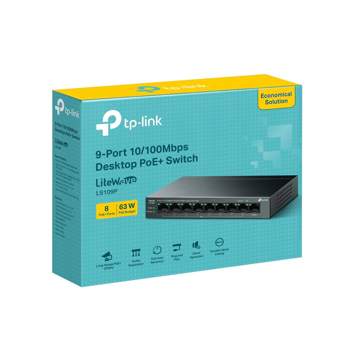 TPLINK LIGHTWAVE 9 PORT 10/100MBPS DESKTOP POE+ SWITCH LS109P thumbnail 8