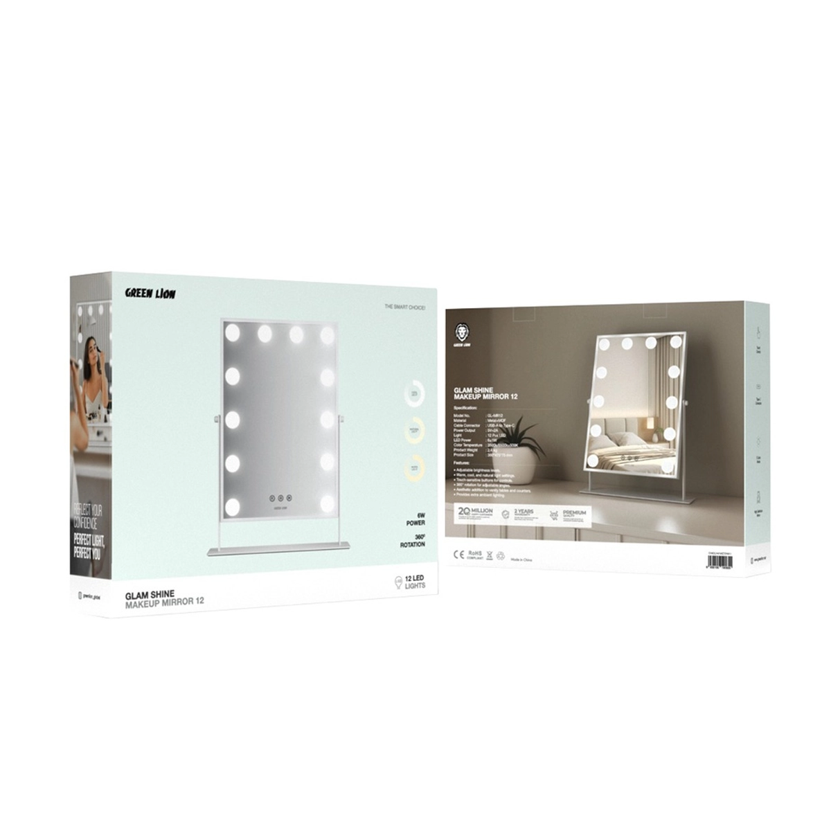 GREEN LION GLAM SHINE MAKEUP MIRROR 12 LED LIGHTS WHITE GNGLMAKE12WH thumbnail 5