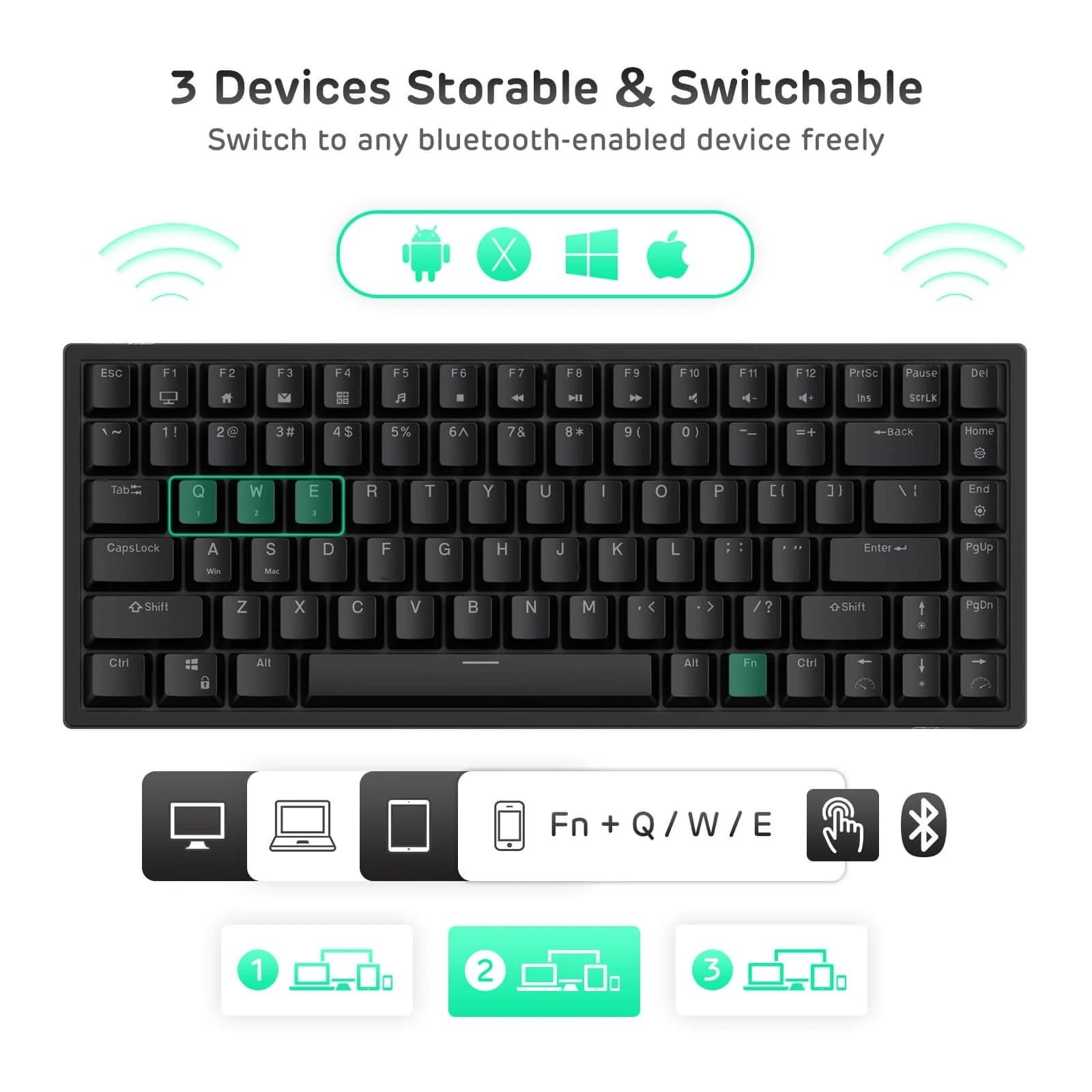 ROYAL KLUDGE GAMING KEYBOARD RGB TRI MODE HOT PLUG BROWN SWITCH BLACK RK84 thumbnail 10