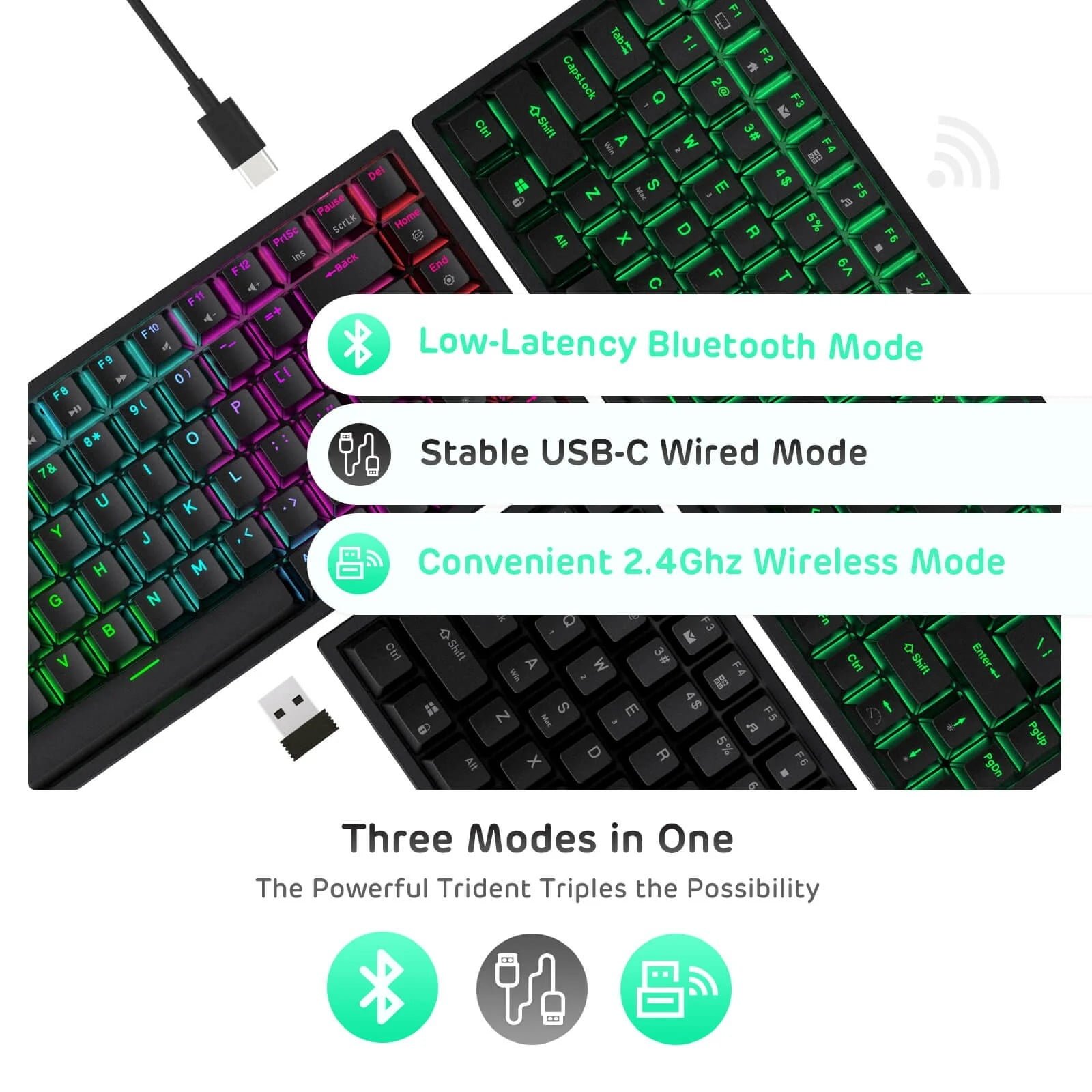 ROYAL KLUDGE GAMING KEYBOARD RGB TRI MODE HOT PLUG BROWN SWITCH BLACK RK84 thumbnail 15