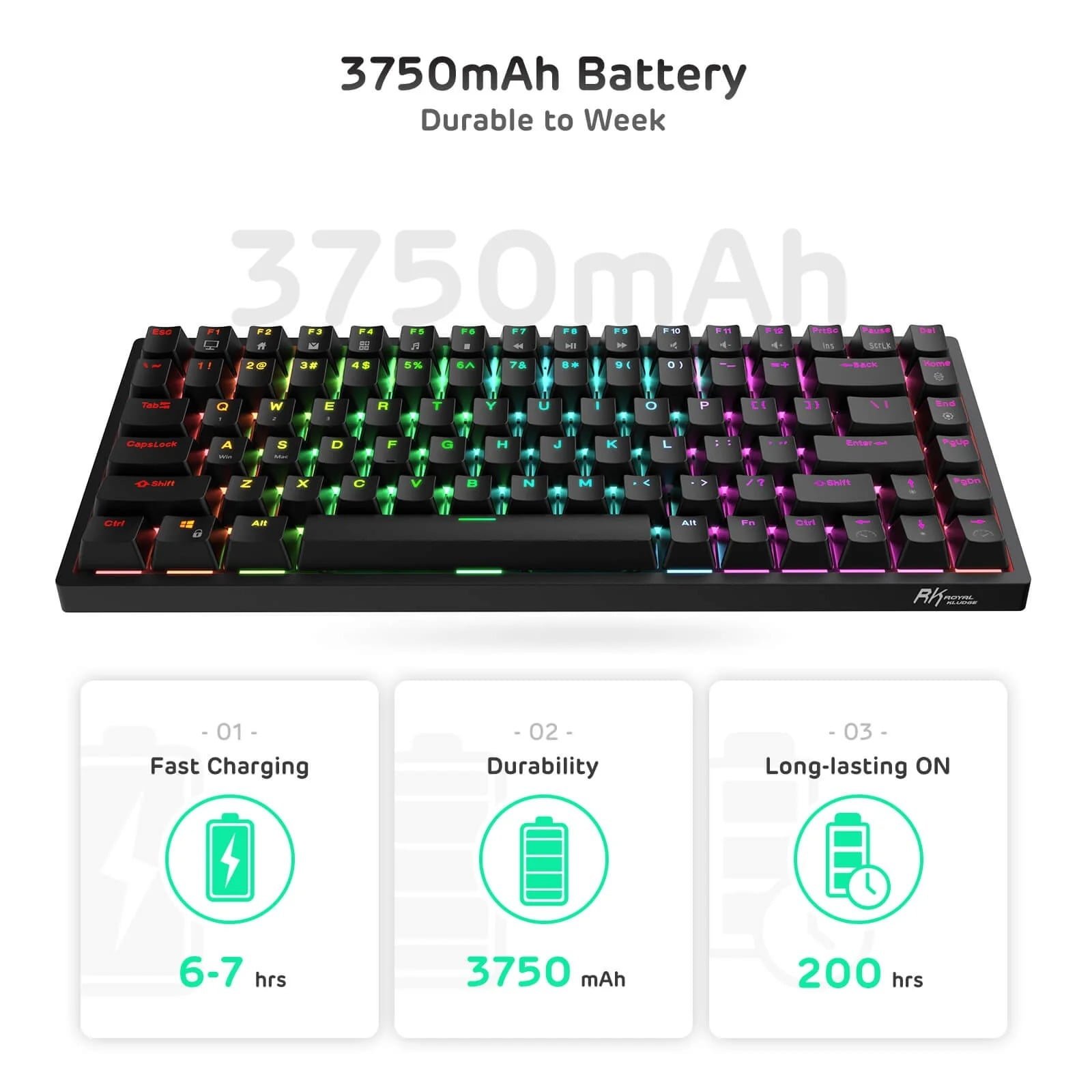 ROYAL KLUDGE GAMING KEYBOARD RGB TRI MODE HOT PLUG BROWN SWITCH BLACK RK84 thumbnail 12