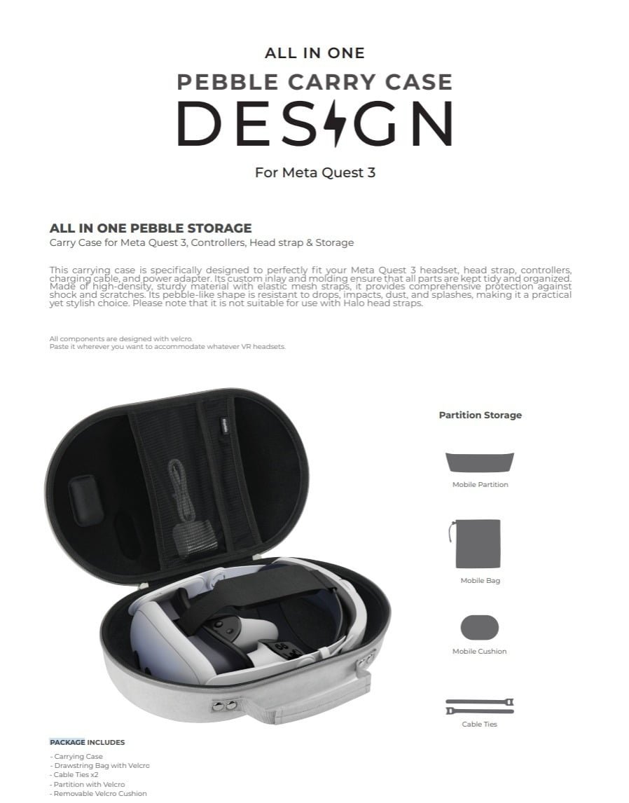 BLUPEBBLE ALL IN ONE PEBBLE CASE FOR META QUEST 3 WHITE BP-VRQ3PEBBAG-WH thumbnail 9