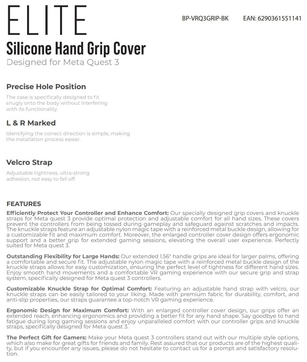 BLUPEBBLE ELITE SILICON HAND GRIP COVER FOR META QUEST 3 BLACK BP-VRQ3GRIP-BK thumbnail 15