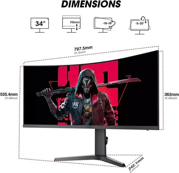 KOORUI 34-INCH WQHD 3840 X 1440 165HZ CURVED GAMING MONITOR 34E6UC thumbnail 18