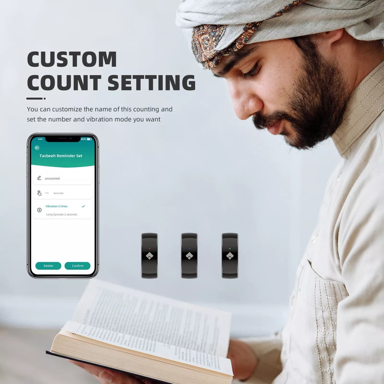 SMART TASBEEH RING BLACK QB708 thumbnail 17