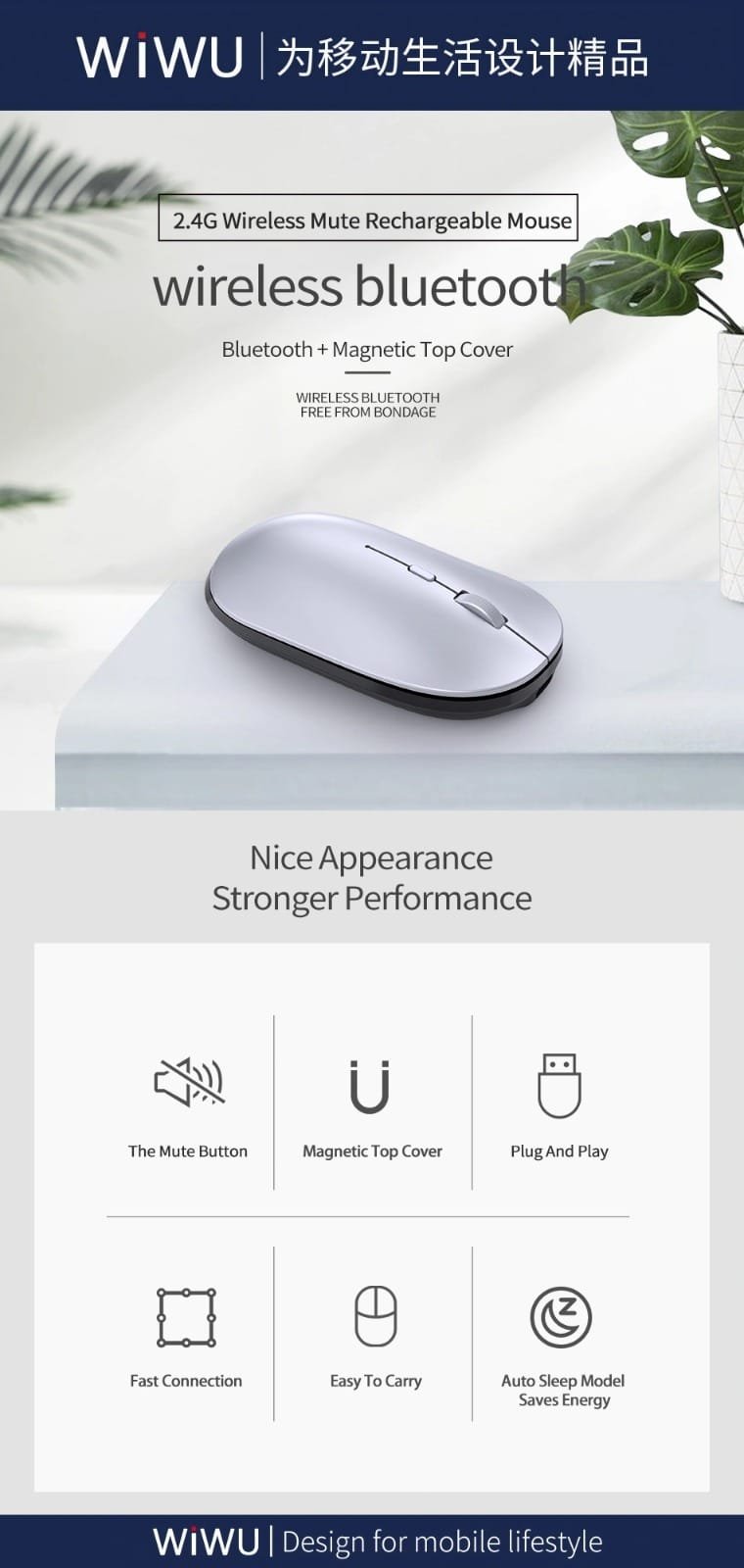 WIWU WIMICE LITE WIRELESS DUAL MODE MOUSE BLACK WM104 thumbnail 5