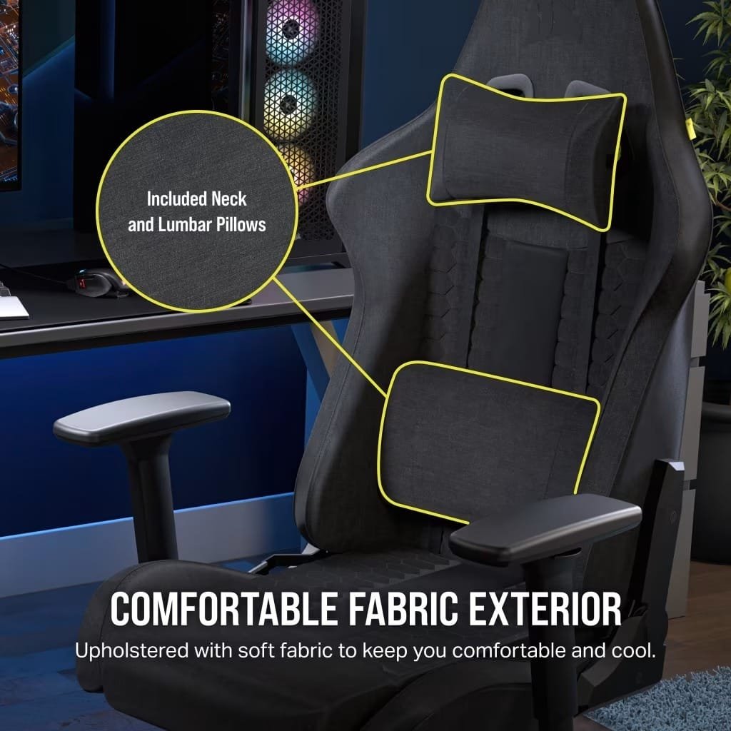CORSAIR TC100 RELAXED GAMING CHAIR FABRIC GRAY COR-CHAIR-TC100-FBRC-GRY thumbnail 14