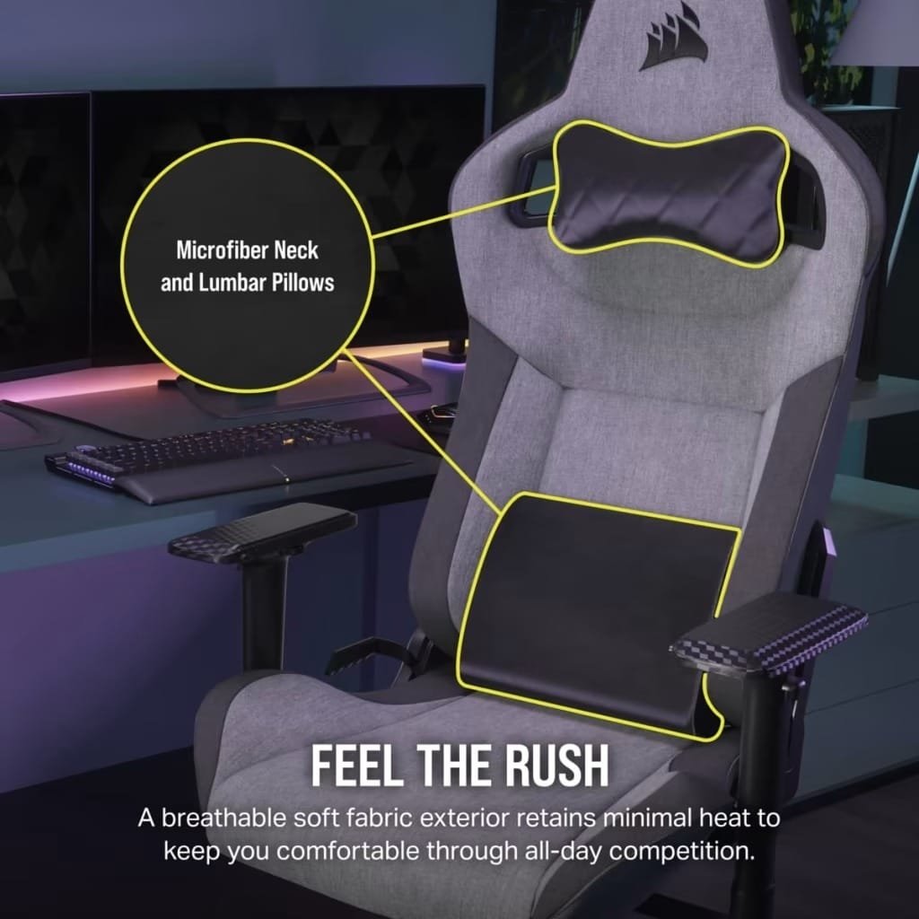 CORSAIR T3 RUSH GAMING CHAIR CHARCOAL GRAY COR-CHAIR-T3-GRY-CHAR thumbnail 6
