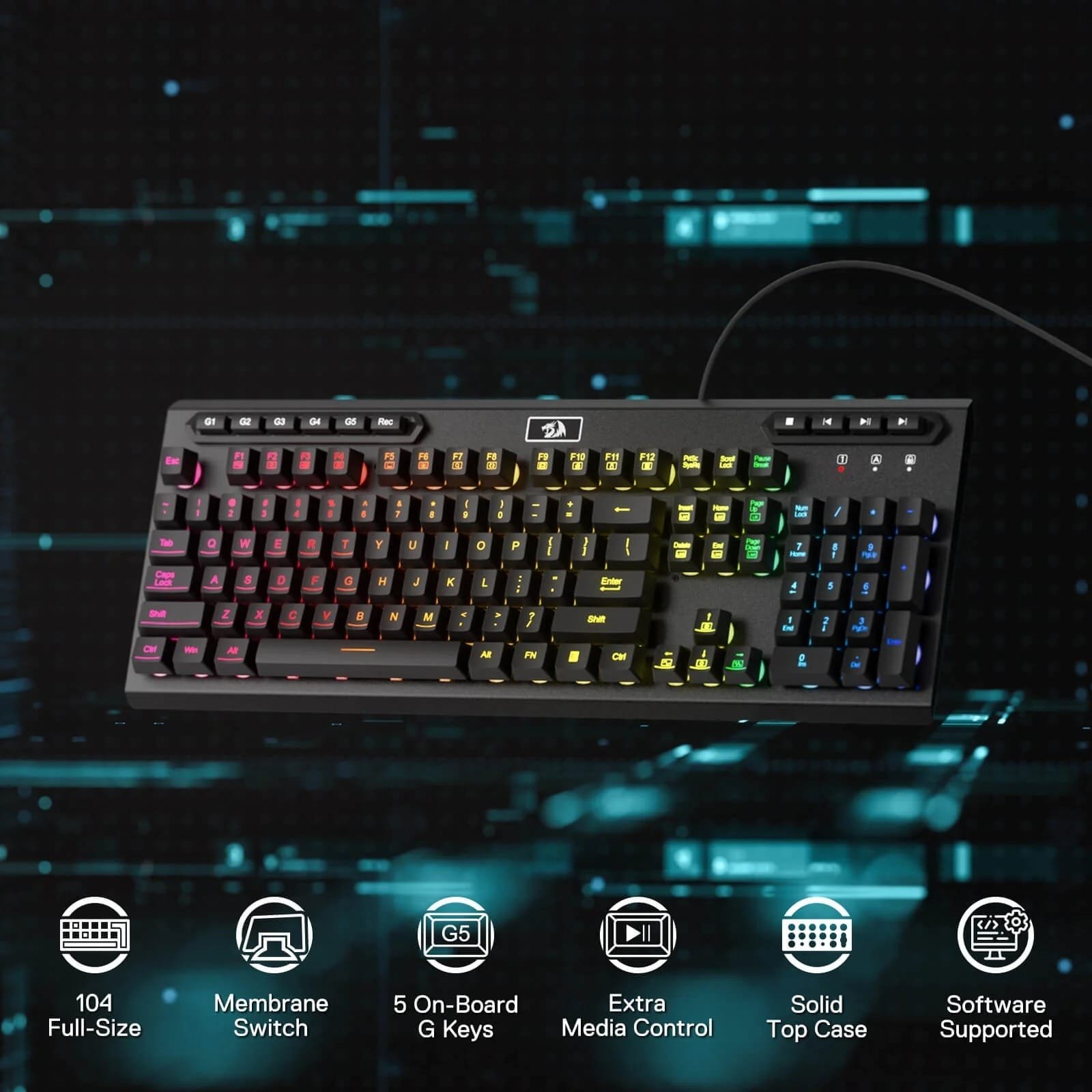 REDRAGON ADITYA WIRED GAMING KEYBOARD WITH MACRO KEYS K513 thumbnail 16