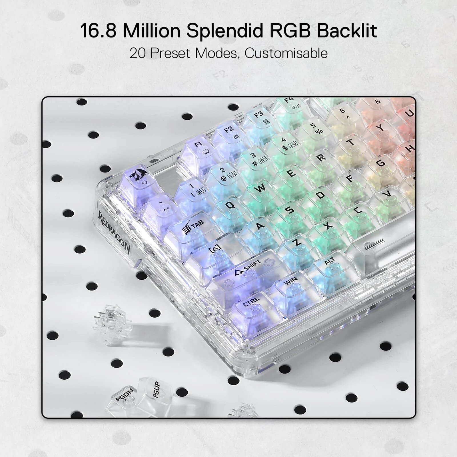 REDRAGON ELF PRO WIRELESS CRYSTAL 75% GASKET RGB GAMING KEYBOARD K649CT-RGB-PRO thumbnail 24