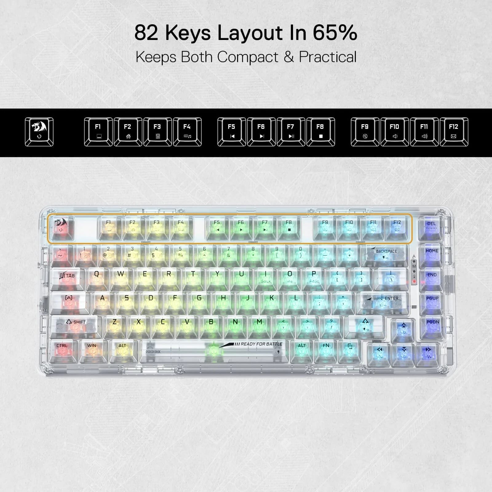 REDRAGON ELF PRO WIRELESS CRYSTAL 75% GASKET RGB GAMING KEYBOARD K649CT-RGB-PRO thumbnail 22