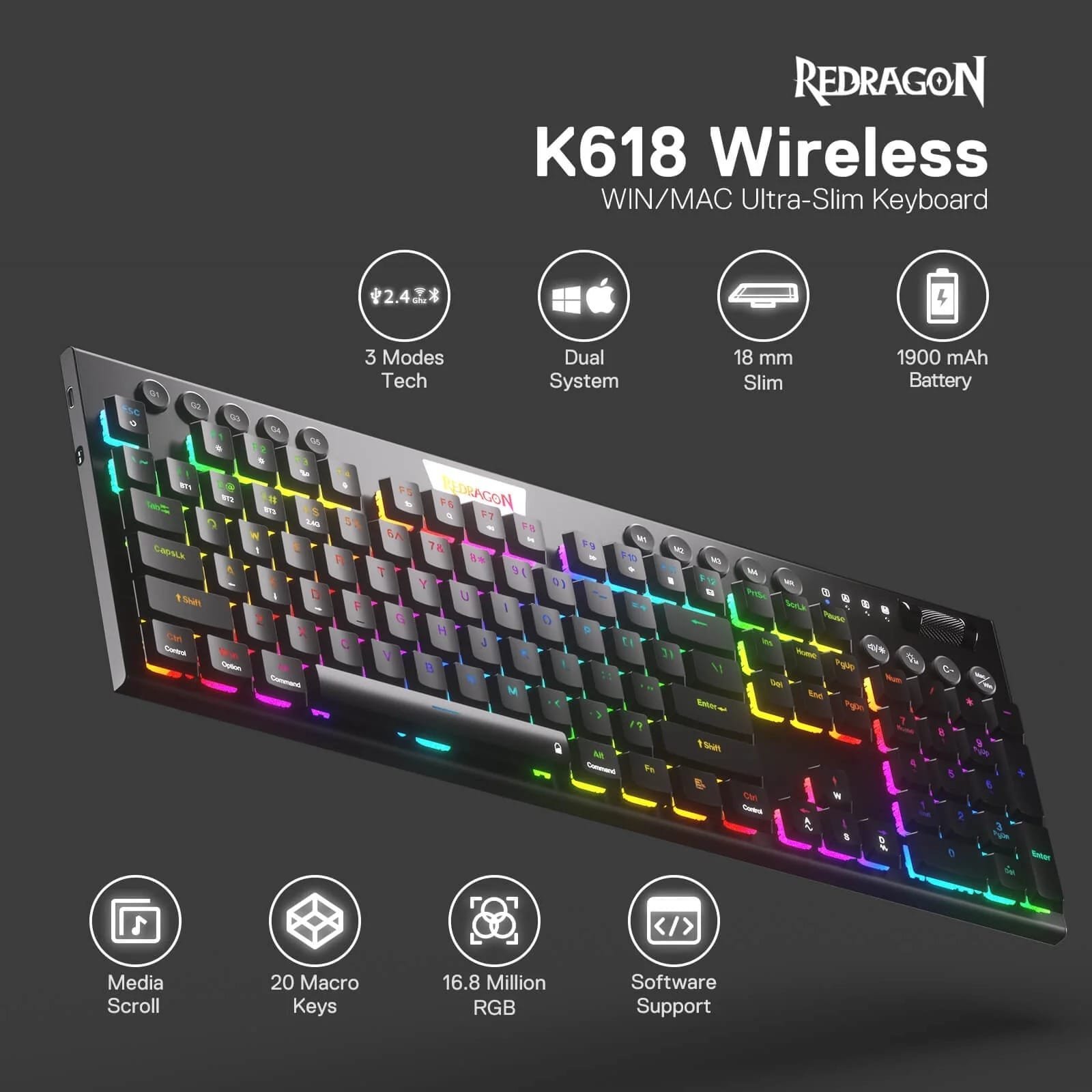 REDRAGON HORUS MECHANICAL KEYBOARD RED SWITCH K618-RGB thumbnail 41