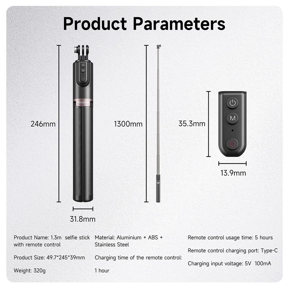 TELESIN Remote Selfie Stick with Tripod TE-RCSS-003: Capture the Perfect Shot Anywhere, Anytime thumbnail 18