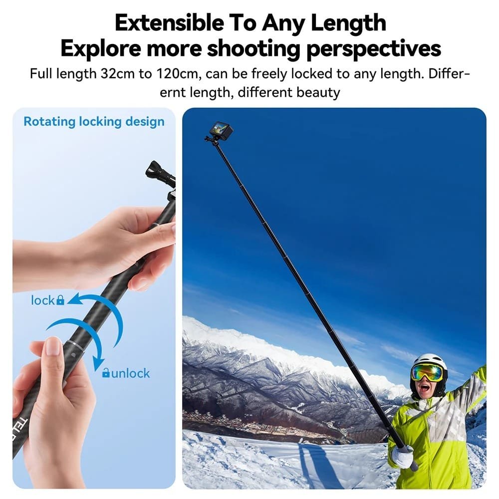 TELESIN 2nd Gen 1.2 Meter Carbon Tube Selfie Stick GP-MNP-002: Capture Stunning Selfies and Videos with Ease thumbnail 30