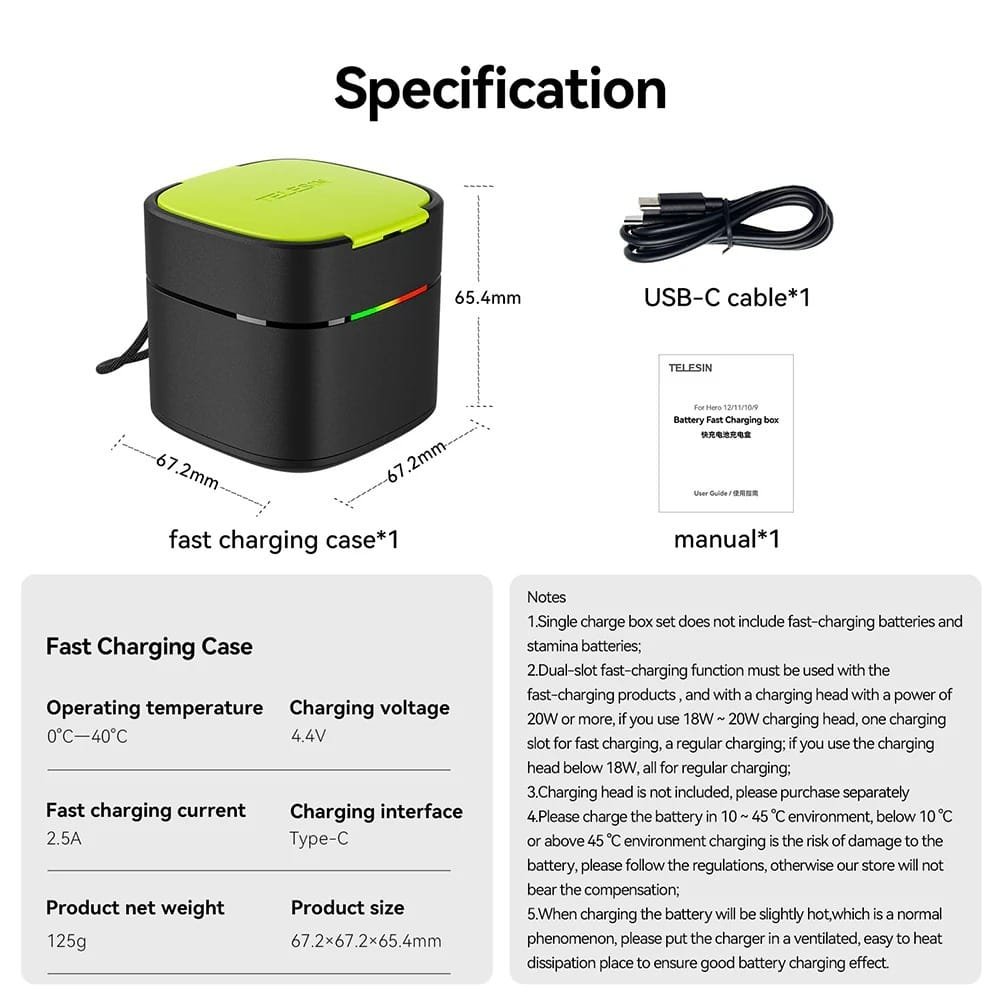 TELESIN Battery Fast Charging Box GP-FCK-B11: Quick and Efficient Charging Solution thumbnail 14