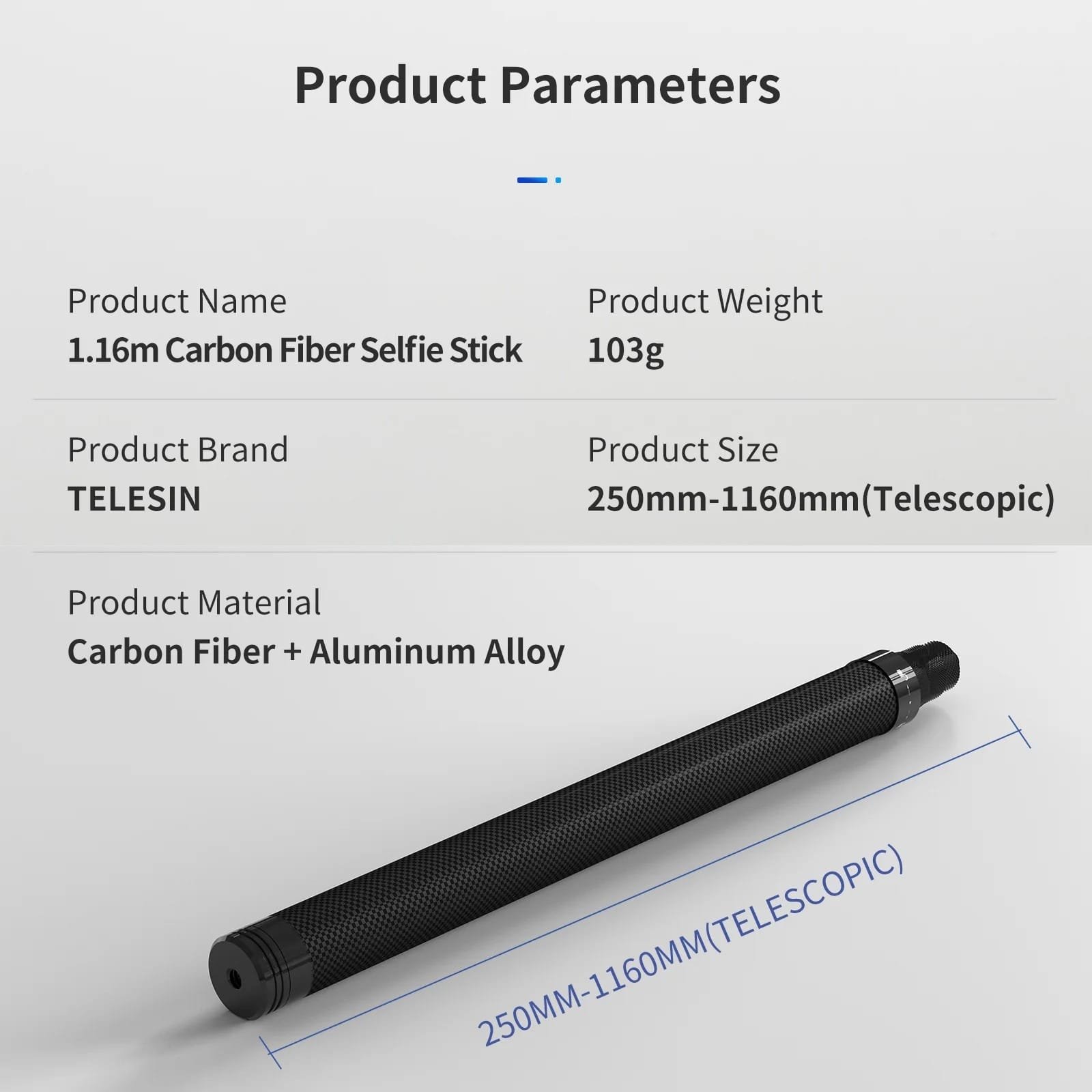 TELESIN Carbon Fiber Selfie Stick 1.16m TE-MNP-117: Capture Your Moments with Style and Durability thumbnail 15