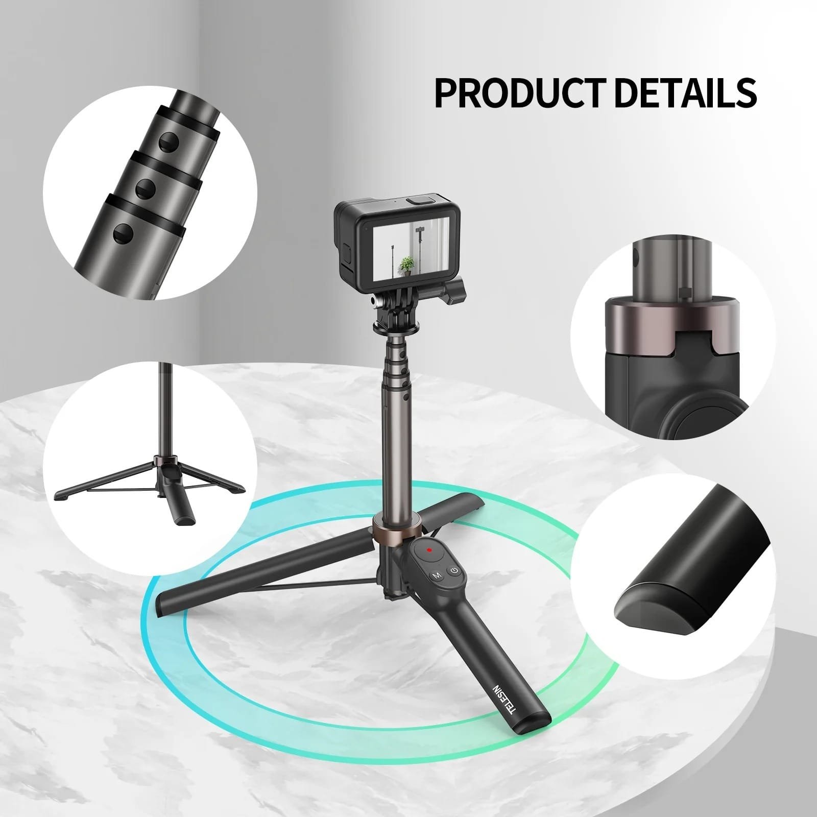 TELESIN 0.6M Vlog Selfie Stick Tripod with Remote for GoPro TE-RCSS-001 thumbnail 18