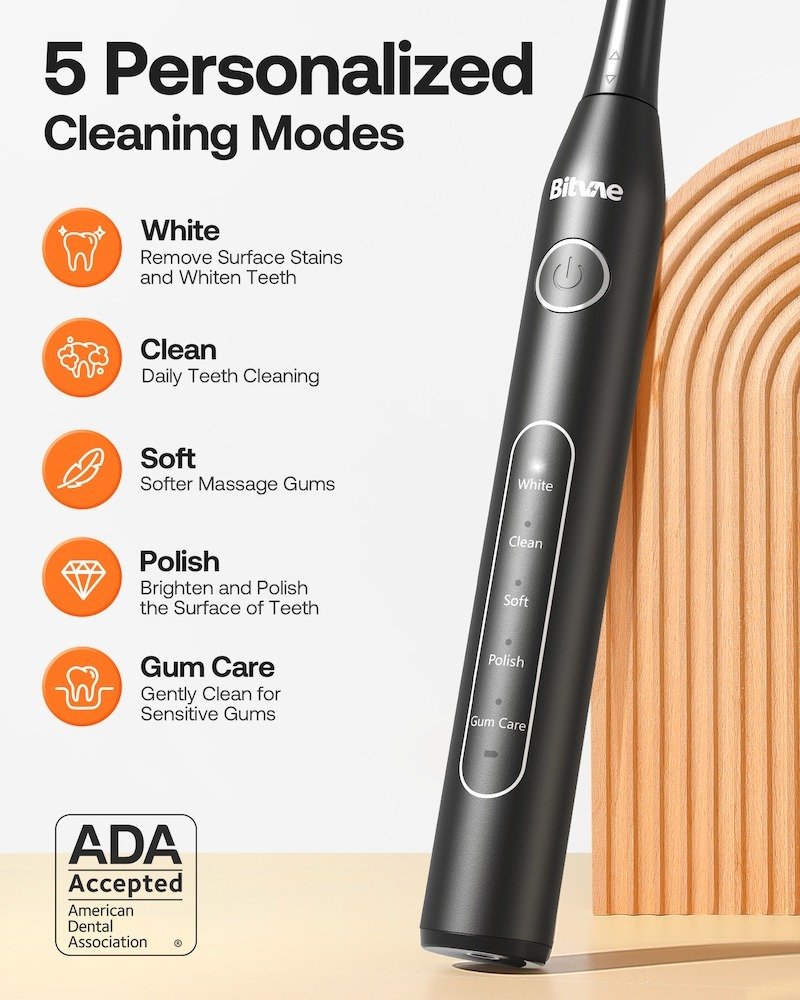 Bitvae Toothbrush Bundle: 8 Heads, Travel Case, Holder, Headcap - Black BV-D2 thumbnail 7