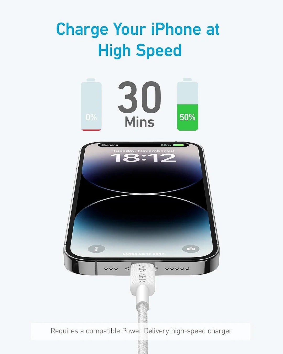 Anker 322 USB-C to Lightning Cable Braided 3F White A81B5H21 thumbnail 5
