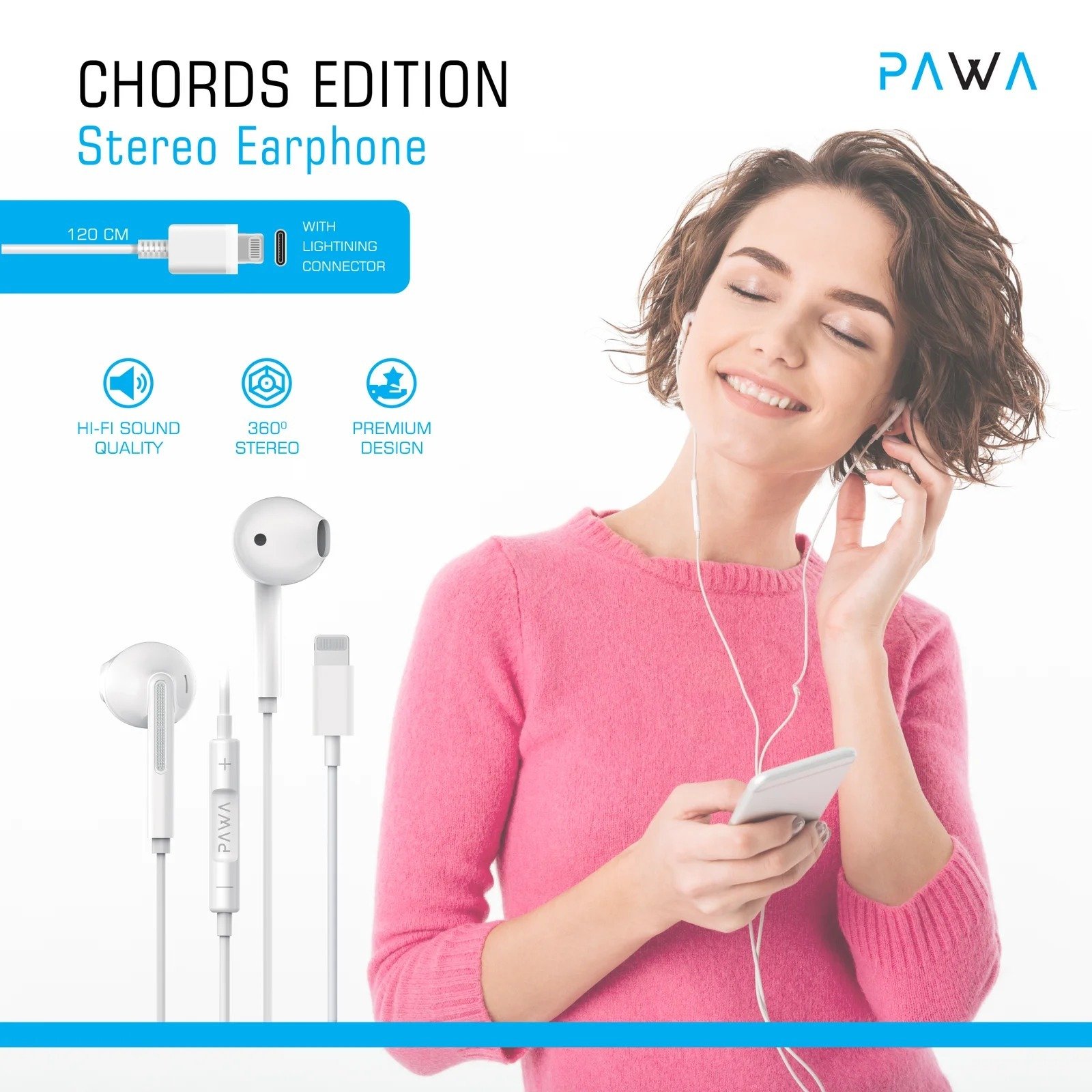 Pawa Chords Editions Stereo Earphone with Lightning Connector 3.5mm White PW-LTEP20 thumbnail 4