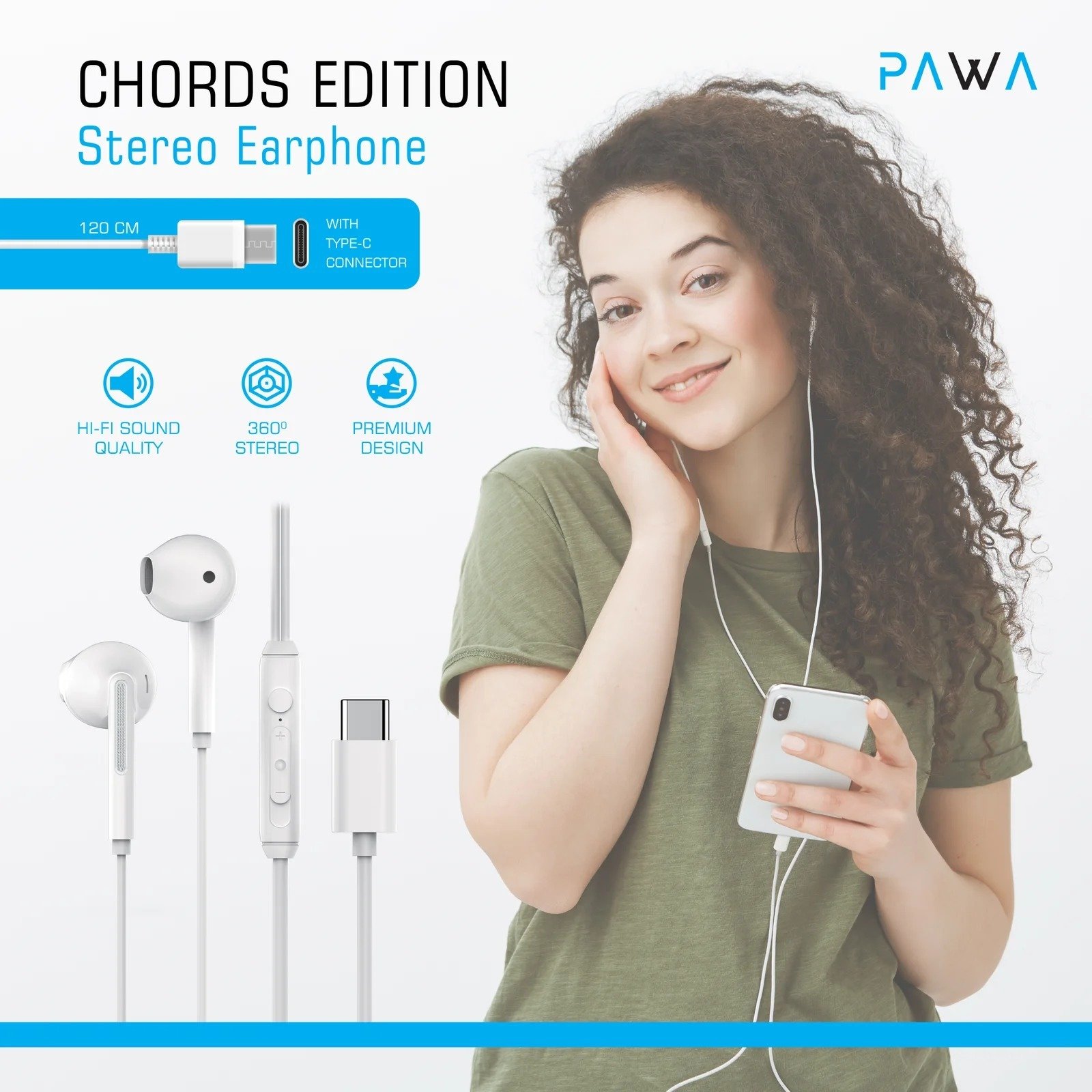 Pawa Chords Editions Stereo Earphone with Type-C Connector 3.5mm White PW-TCEP20 thumbnail 4