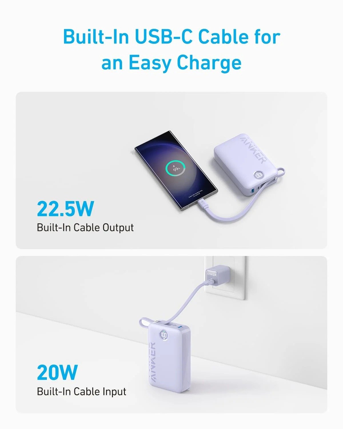 Anker PowerCore 335 20000mAh 22.5W Power Bank with Built-in USB-C Cable A1647HV1 thumbnail 7