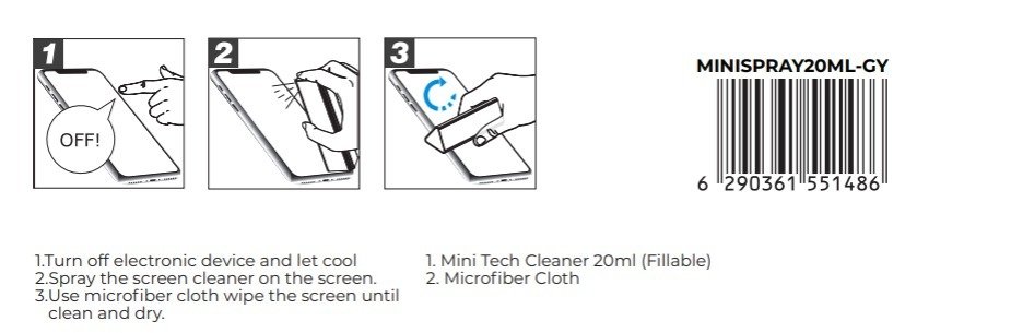 BluPebble Mini Tech Cleaner with Cleaning Kit 20ml in Gray - MINISPRAY20ML-GY thumbnail 7