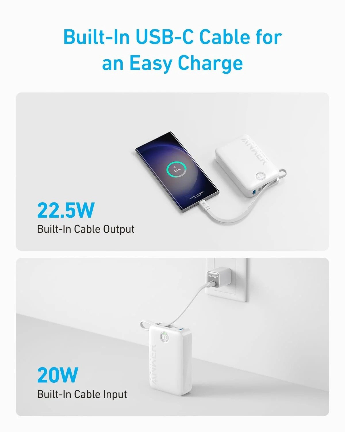 Anker PowerCore 335 20000mAh 22.5W Power Bank with Built-in USB-C Cable A1647HV1 thumbnail 10